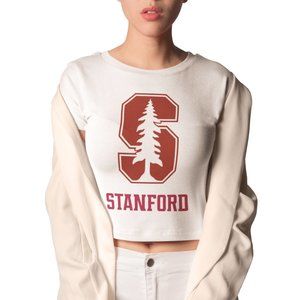 NEW Stanford Cardinal Big Logo Form Fit Crop Top Shirt WHITE